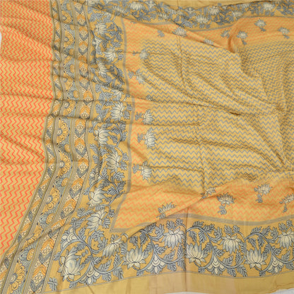 Sanskriti Vintage Dupatta Long Stole Pure Silk Mustard Hijab Hand Block Printed