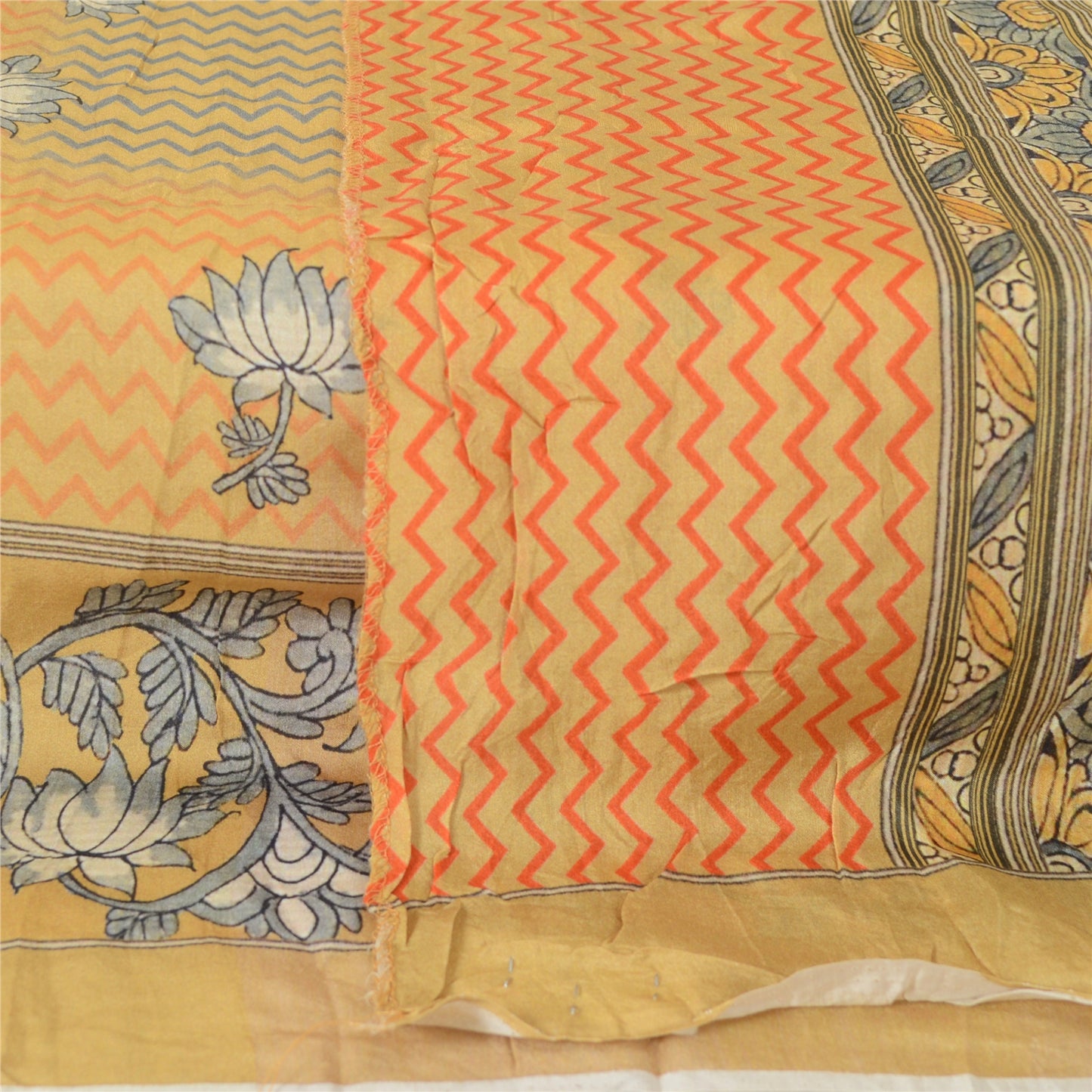 Sanskriti Vintage Dupatta Long Stole Pure Silk Mustard Hijab Hand Block Printed