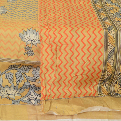 Sanskriti Vintage Dupatta Long Stole Pure Silk Mustard Hijab Hand Block Printed