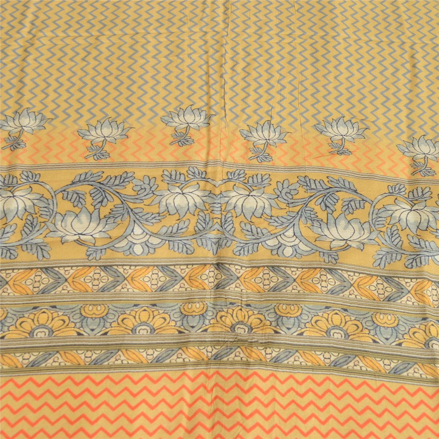 Sanskriti Vintage Dupatta Long Stole Pure Silk Mustard Hijab Hand Block Printed