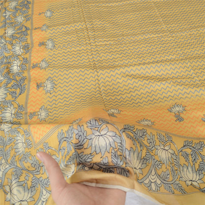 Sanskriti Vintage Dupatta Long Stole Pure Silk Mustard Hijab Hand Block Printed