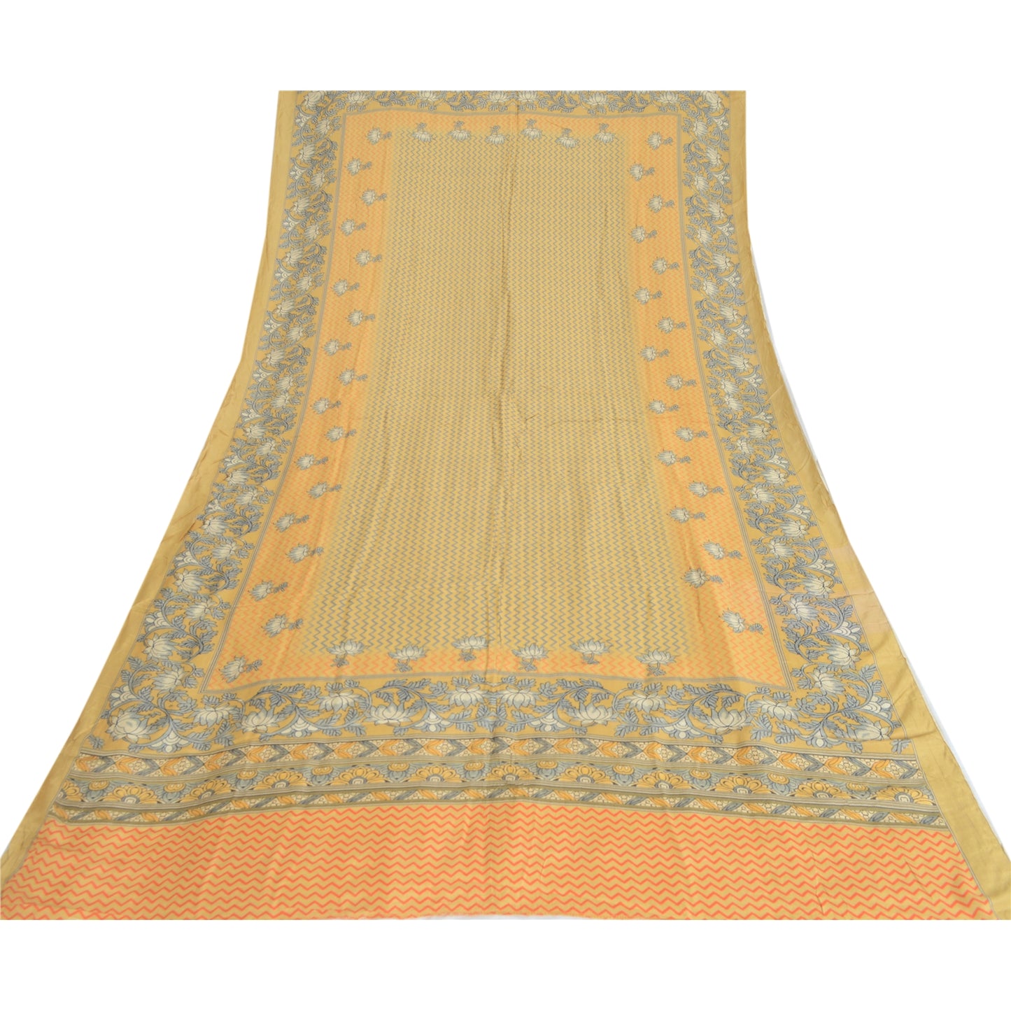 Sanskriti Vintage Dupatta Long Stole Pure Silk Mustard Hijab Hand Block Printed
