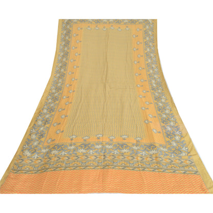 Sanskriti Vintage Dupatta Long Stole Pure Silk Mustard Hijab Hand Block Printed