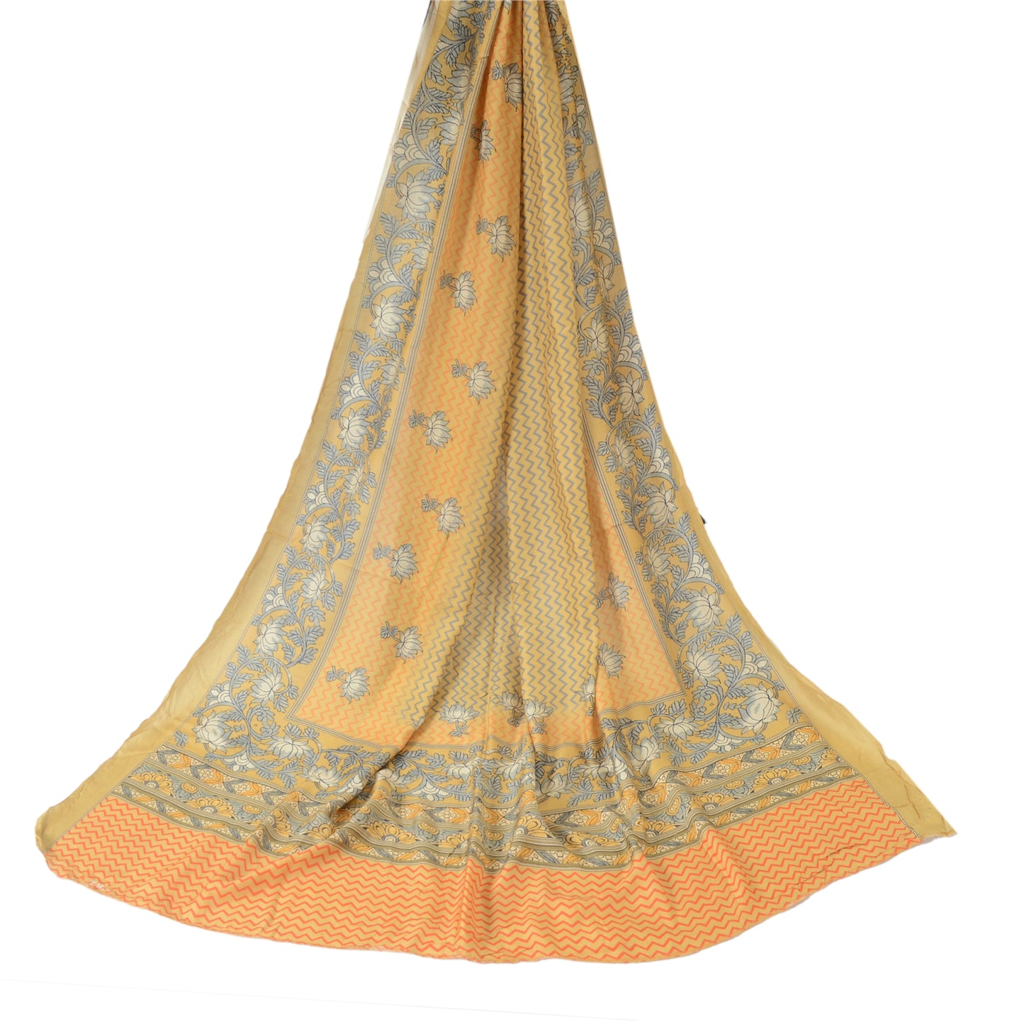 Sanskriti Vintage Dupatta Long Stole Pure Silk Mustard Hijab Hand Block Printed