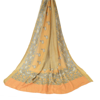 Sanskriti Vintage Dupatta Long Stole Pure Silk Mustard Hijab Hand Block Printed