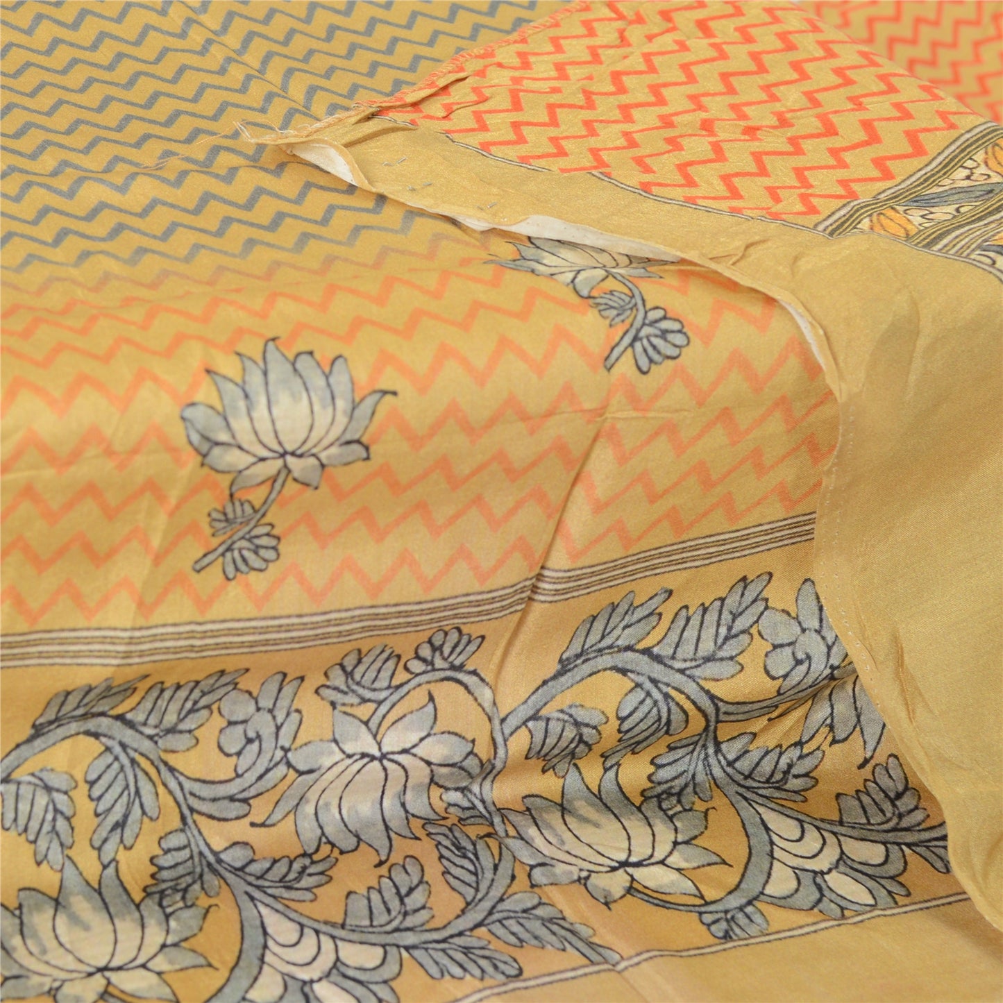 Sanskriti Vintage Dupatta Long Stole Pure Silk Mustard Hijab Hand Block Printed