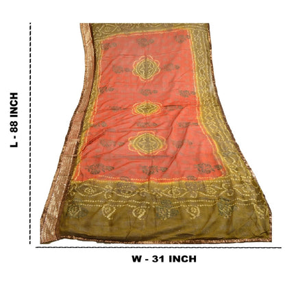 Sanskriti Vintage Dupatta Long Stole Georgette Green Bandhani Work Scarves