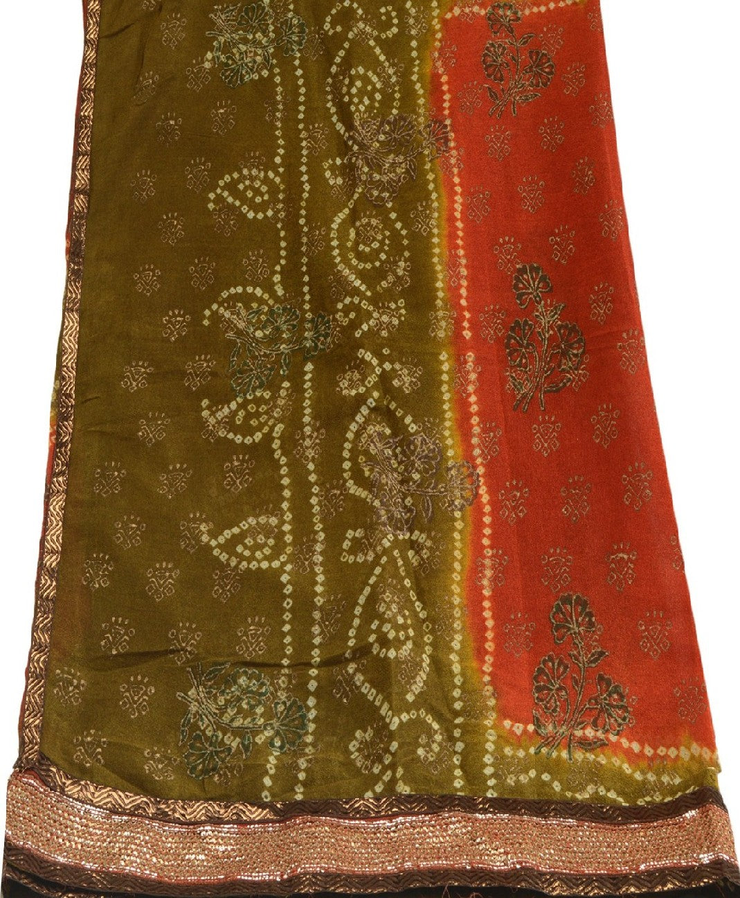Sanskriti Vintage Dupatta Long Stole Georgette Green Bandhani Work Scarves