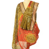 Sanskriti Vintage Dupatta Long Stole Georgette Green Bandhani Work Scarves