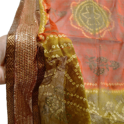 Sanskriti Vintage Dupatta Long Stole Georgette Green Bandhani Work Scarves