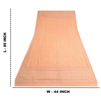 Sanskriti Vintage Dupatta Long Stole Pure Silk Peach Hijab Woven Wrap Scarves