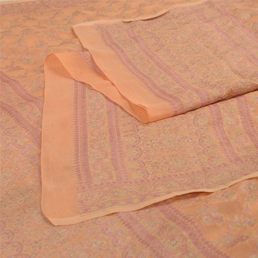Sanskriti Vintage Dupatta Long Stole Pure Silk Peach Hijab Woven Wrap Scarves