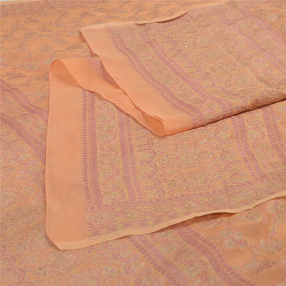 Sanskriti Vintage Dupatta Long Stole Pure Silk Peach Hijab Woven Wrap Scarves
