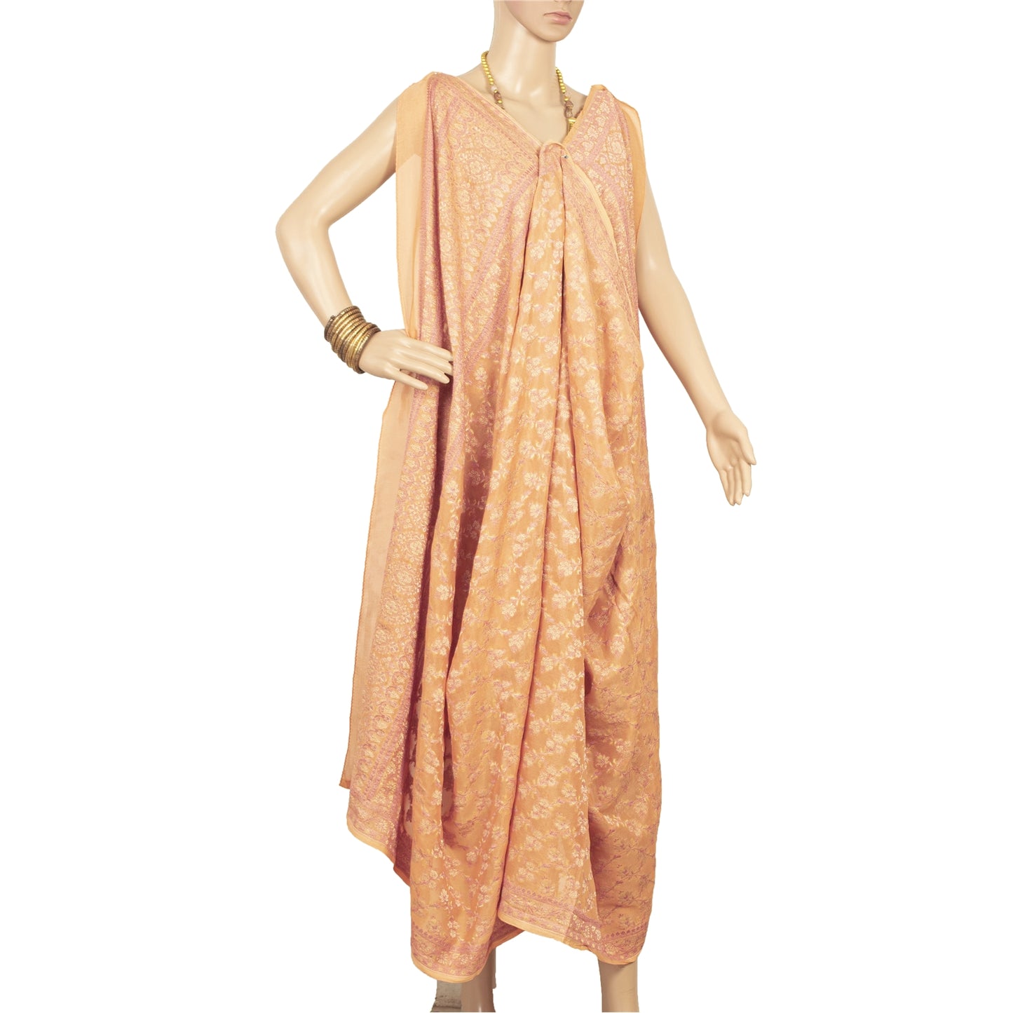 Sanskriti Vintage Dupatta Long Stole Pure Silk Peach Hijab Woven Wrap Scarves