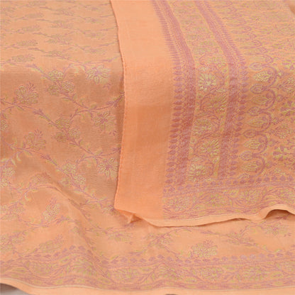 Sanskriti Vintage Dupatta Long Stole Pure Silk Peach Hijab Woven Wrap Scarves