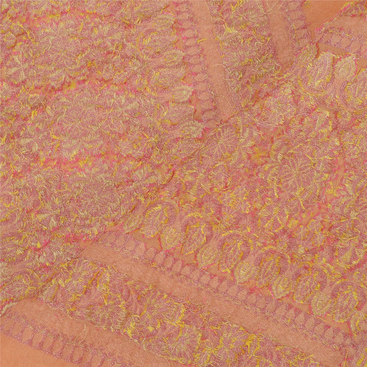 Sanskriti Vintage Dupatta Long Stole Pure Silk Peach Hijab Woven Wrap Scarves