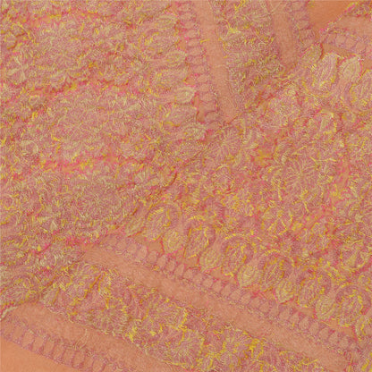 Sanskriti Vintage Dupatta Long Stole Pure Silk Peach Hijab Woven Wrap Scarves