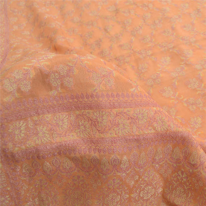 Sanskriti Vintage Dupatta Long Stole Pure Silk Peach Hijab Woven Wrap Scarves