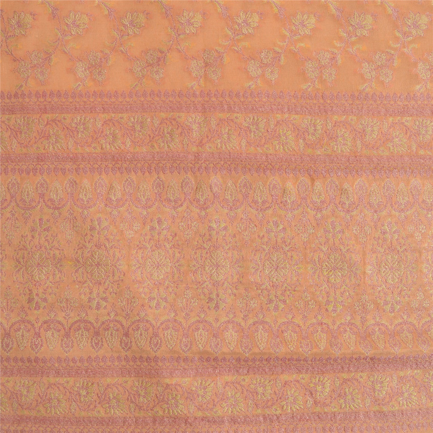 Sanskriti Vintage Dupatta Long Stole Pure Silk Peach Hijab Woven Wrap Scarves