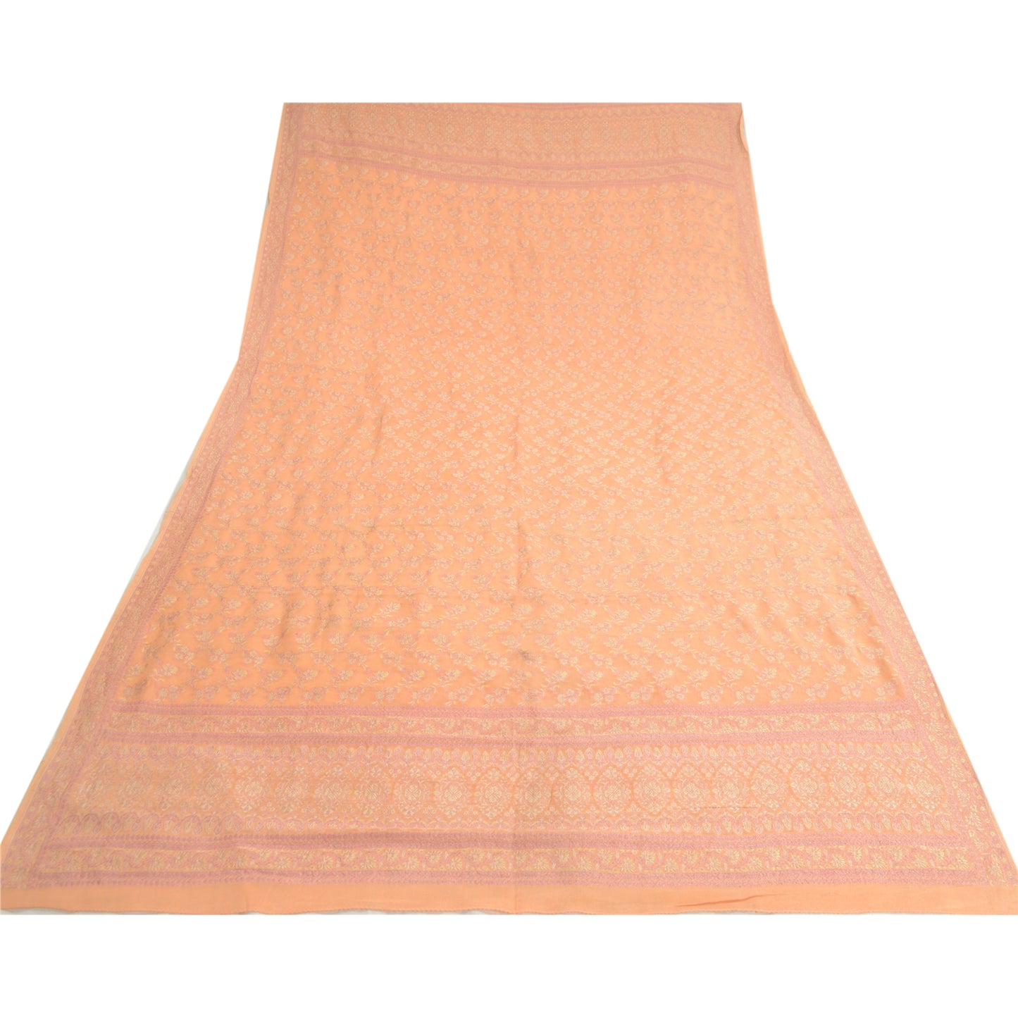 Sanskriti Vintage Dupatta Long Stole Pure Silk Peach Hijab Woven Wrap Scarves