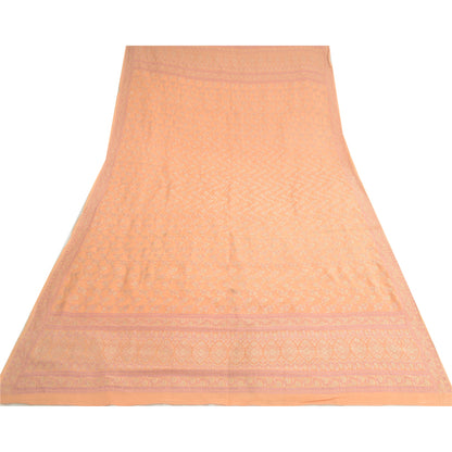 Sanskriti Vintage Dupatta Long Stole Pure Silk Peach Hijab Woven Wrap Scarves