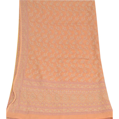 Sanskriti Vintage Dupatta Long Stole Pure Silk Peach Hijab Woven Wrap Scarves