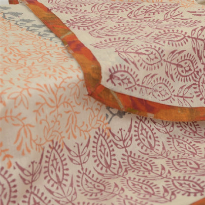 Sanskriti Vintage Dupatta Long Stole Ivory Hand Block Printed Scarves