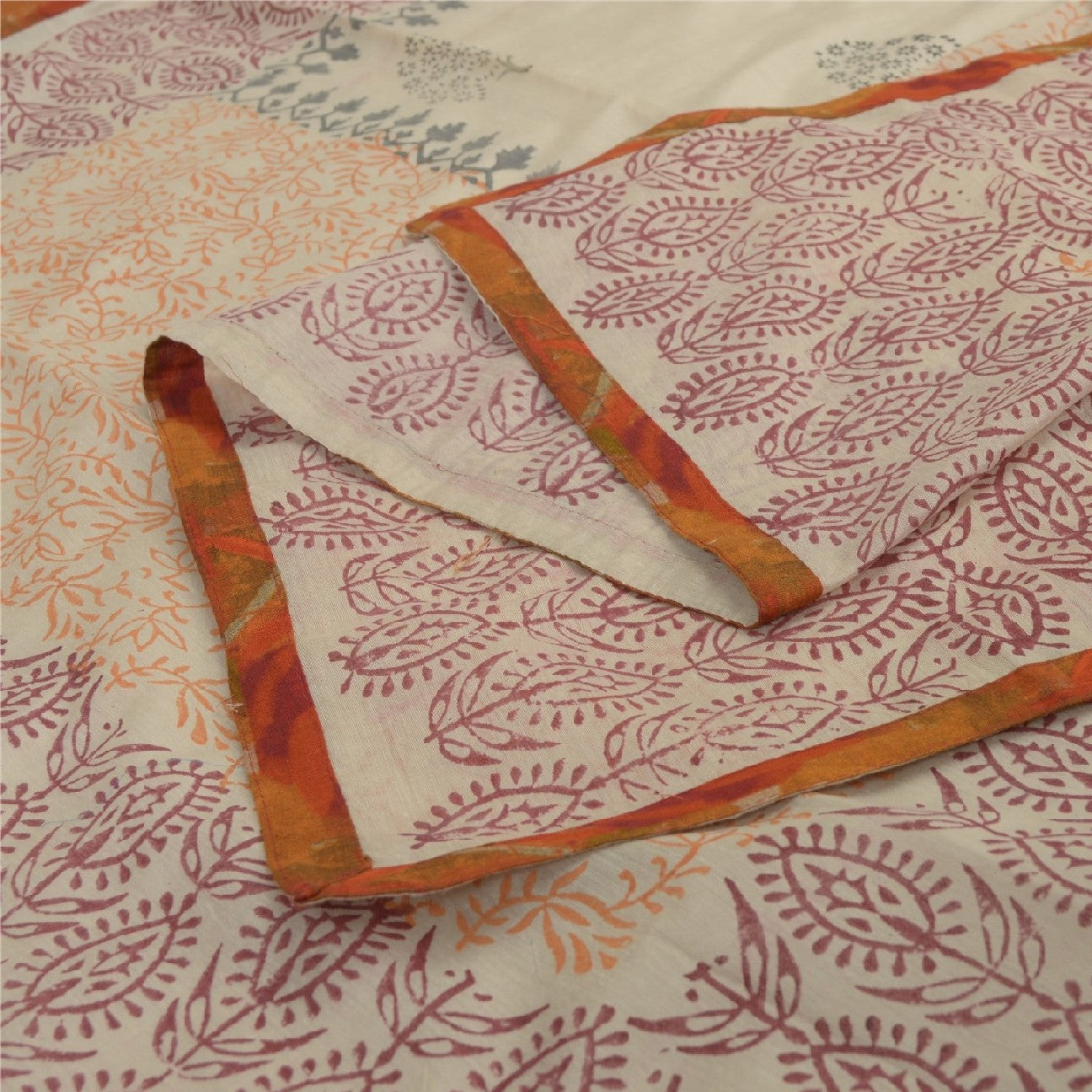 Sanskriti Vintage Dupatta Long Stole Ivory Hand Block Printed Scarves