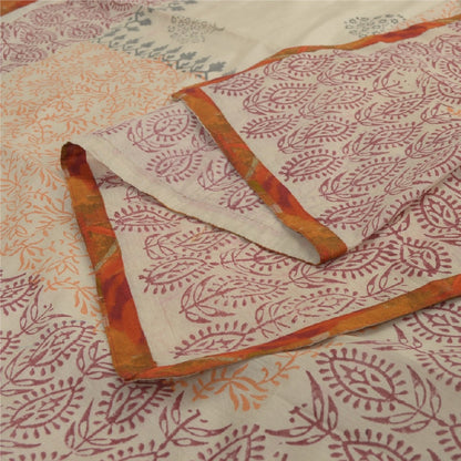 Sanskriti Vintage Dupatta Long Stole Ivory Hand Block Printed Scarves