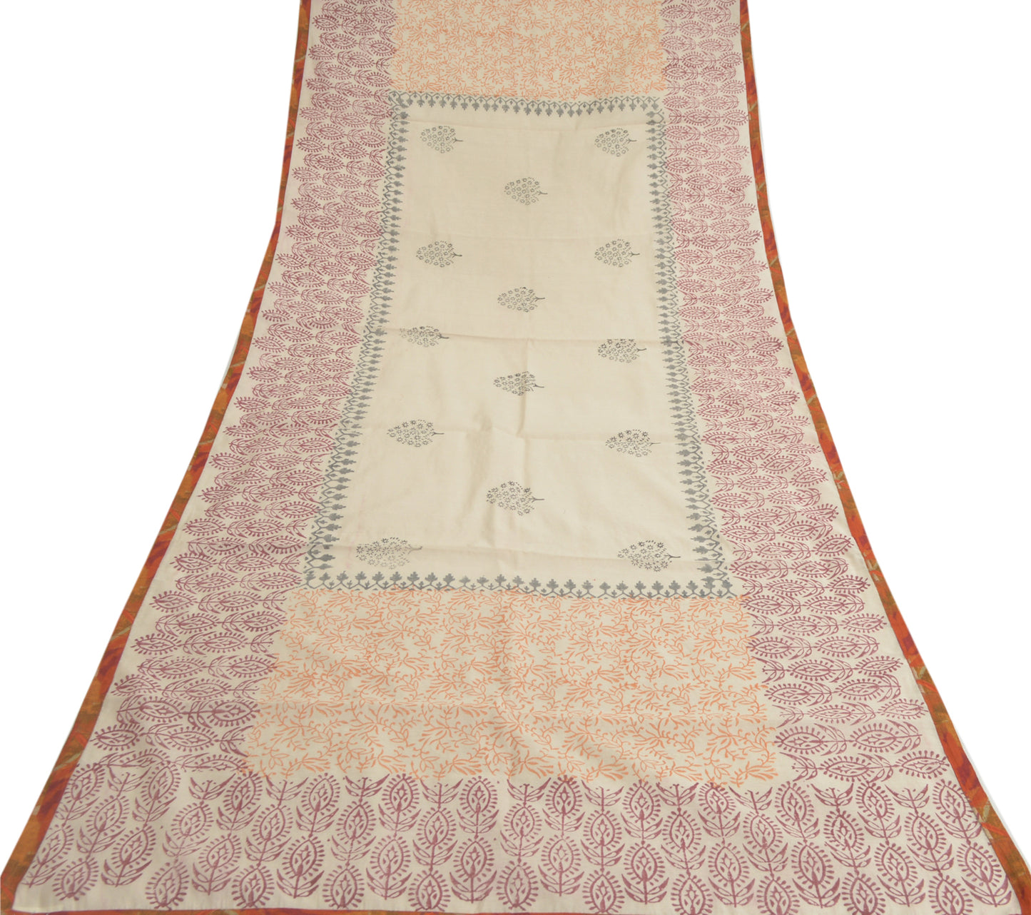 Sanskriti Vintage Dupatta Long Stole Ivory Hand Block Printed Scarves