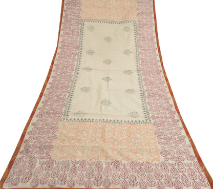 Sanskriti Vintage Dupatta Long Stole Ivory Hand Block Printed Scarves