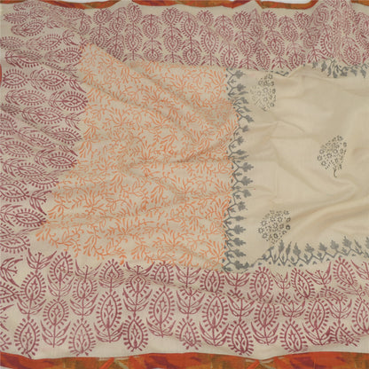 Sanskriti Vintage Dupatta Long Stole Ivory Hand Block Printed Scarves