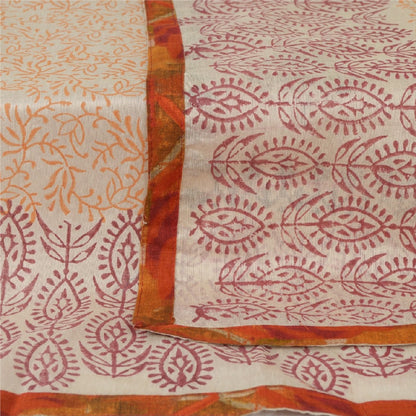 Sanskriti Vintage Dupatta Long Stole Ivory Hand Block Printed Scarves