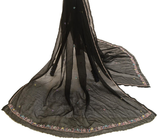 Sanskriti Vintage Dupatta Long Stole Georgette Black Hand Beaded Wrap Scarves