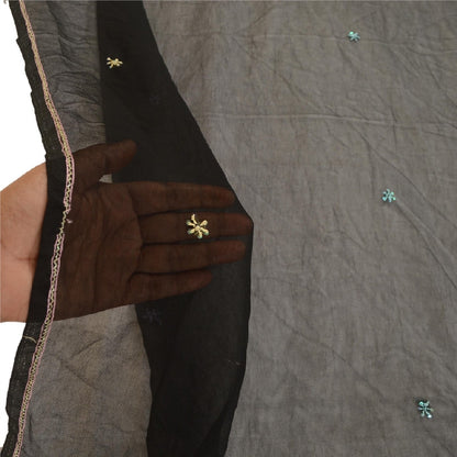 Sanskriti Vintage Dupatta Long Stole Georgette Black Hand Beaded Wrap Scarves