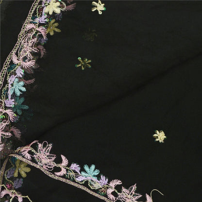 Sanskriti Vintage Dupatta Long Stole Georgette Black Hand Beaded Wrap Scarves