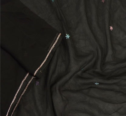 Sanskriti Vintage Dupatta Long Stole Georgette Black Hand Beaded Wrap Scarves