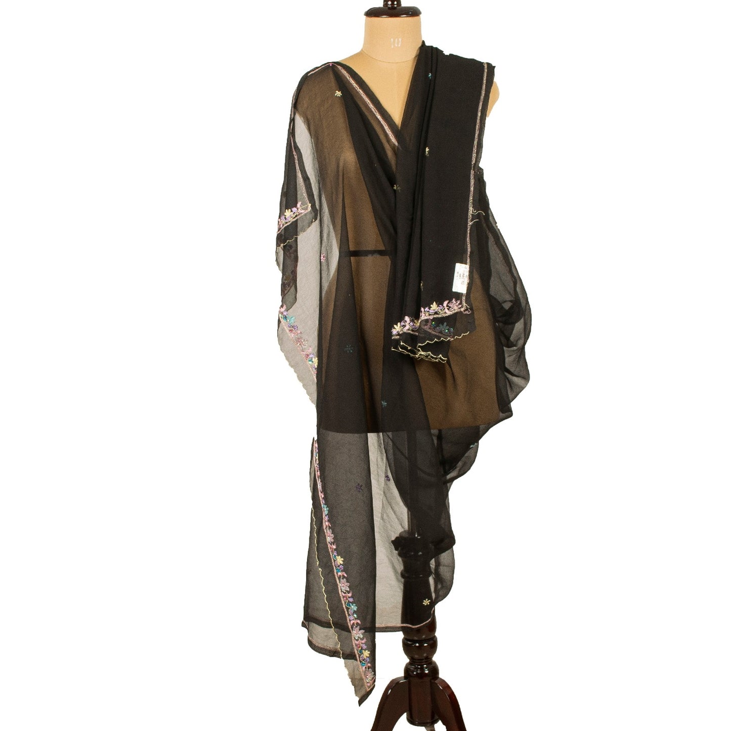 Sanskriti Vintage Dupatta Long Stole Georgette Black Hand Beaded Wrap Scarves