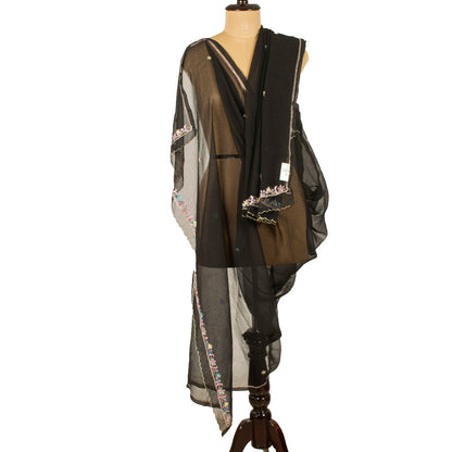 Sanskriti Vintage Dupatta Long Stole Georgette Black Hand Beaded Wrap Scarves