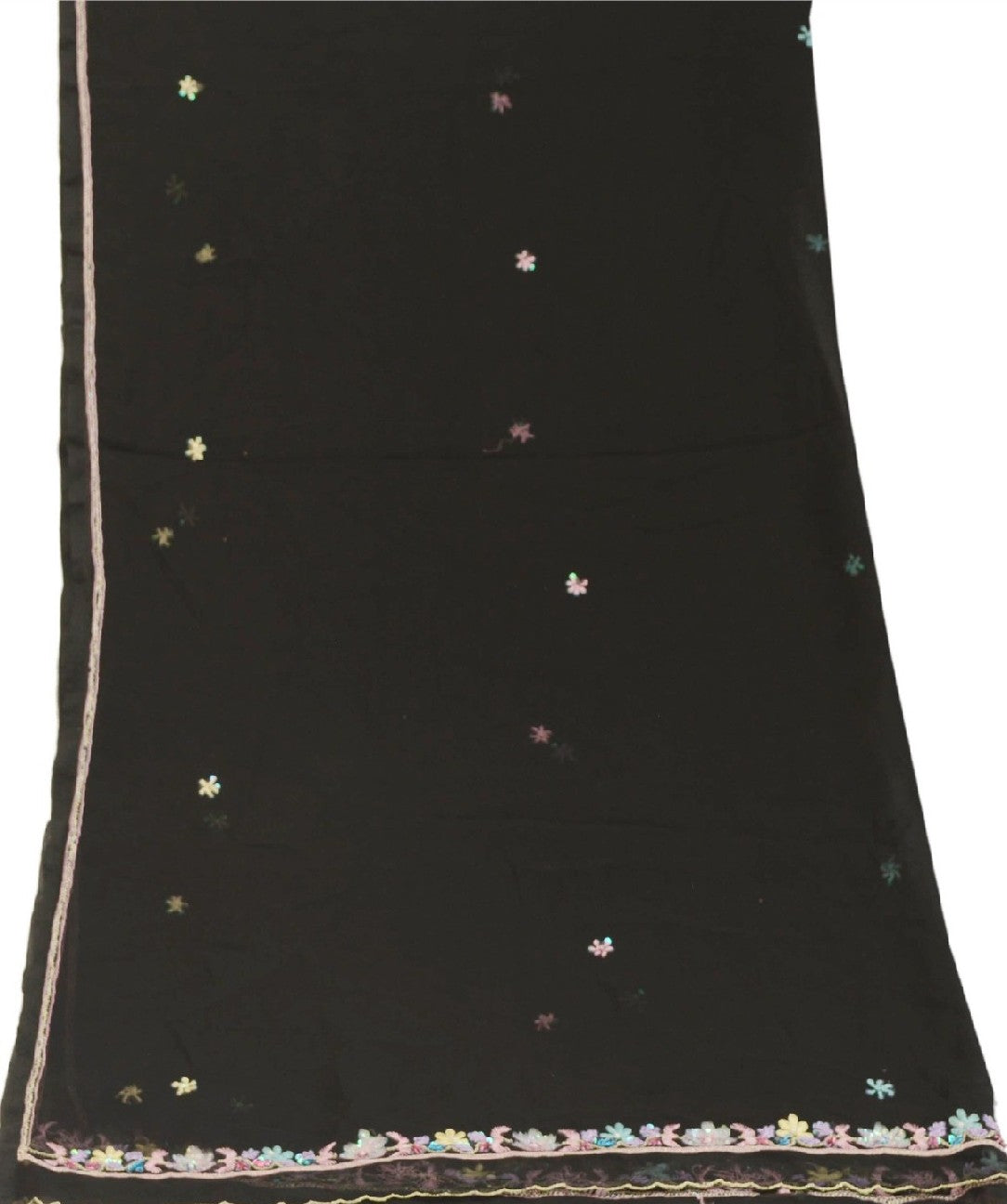 Sanskriti Vintage Dupatta Long Stole Georgette Black Hand Beaded Wrap Scarves