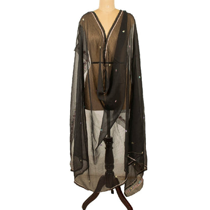 Sanskriti Vintage Dupatta Long Stole Georgette Black Hand Beaded Wrap Scarves