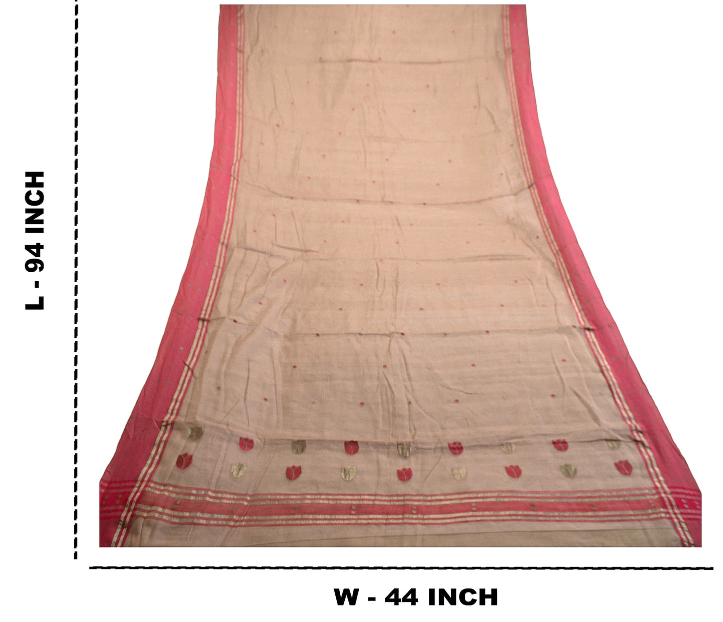 Sanskriti Vintage Dupatta Long Stole Cotton Silk Pink Hand Woven Zari Scarves