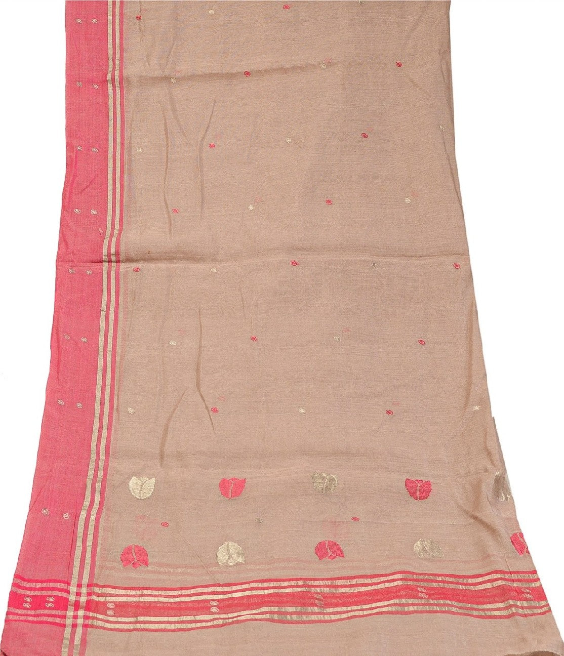 Sanskriti Vintage Dupatta Long Stole Cotton Silk Pink Hand Woven Zari Scarves