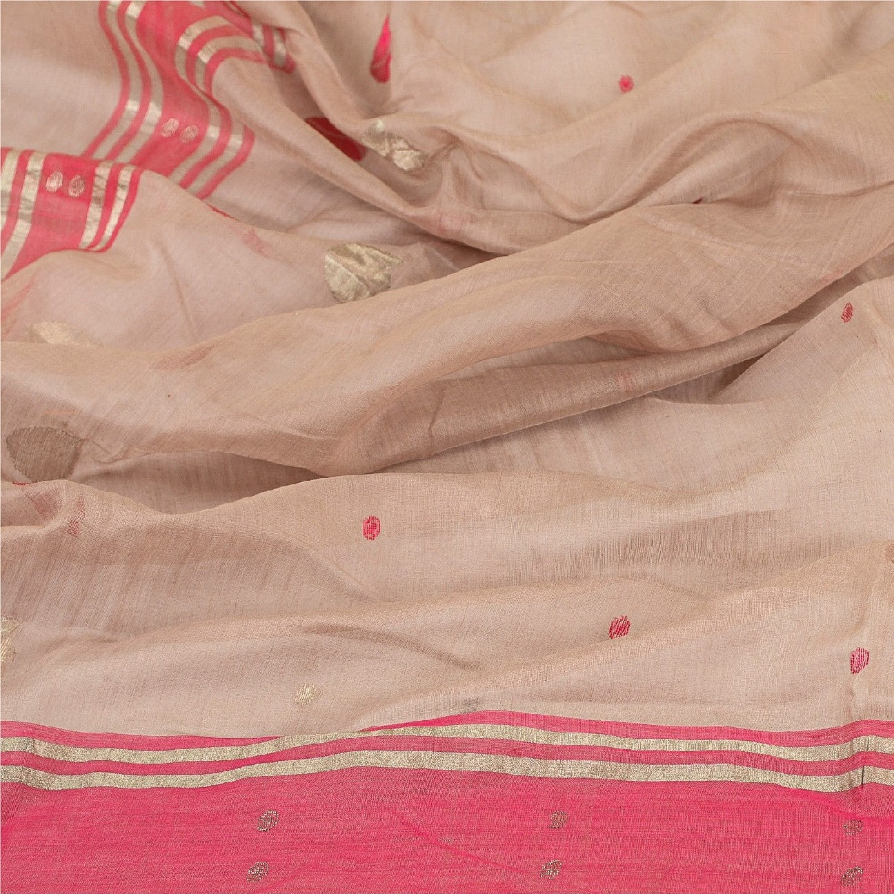 Sanskriti Vintage Dupatta Long Stole Cotton Silk Pink Hand Woven Zari Scarves