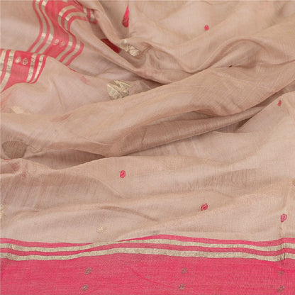 Sanskriti Vintage Dupatta Long Stole Cotton Silk Pink Hand Woven Zari Scarves