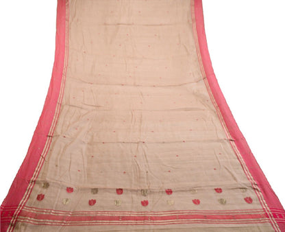 Sanskriti Vintage Dupatta Long Stole Cotton Silk Pink Hand Woven Zari Scarves