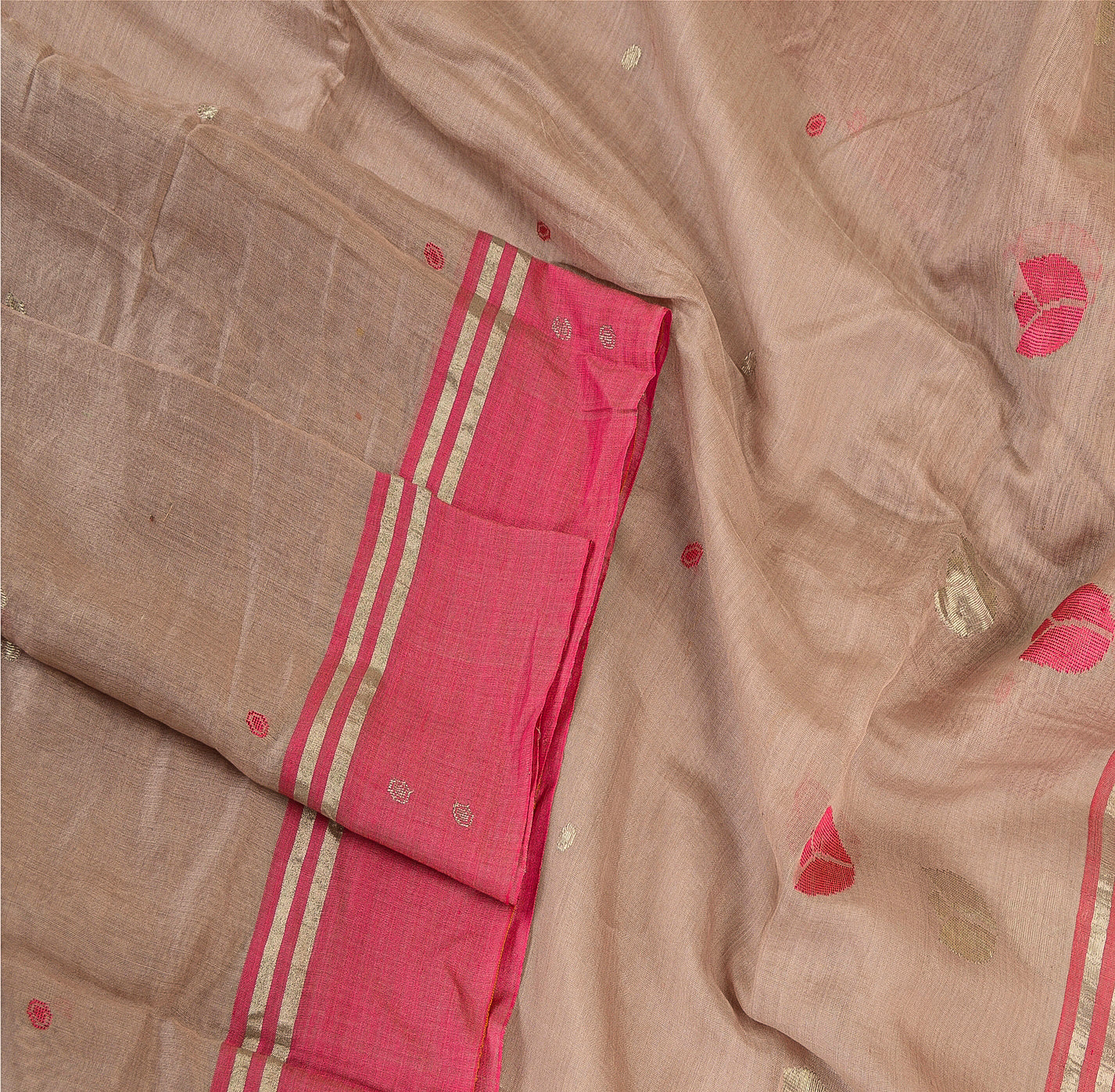 Sanskriti Vintage Dupatta Long Stole Cotton Silk Pink Hand Woven Zari Scarves