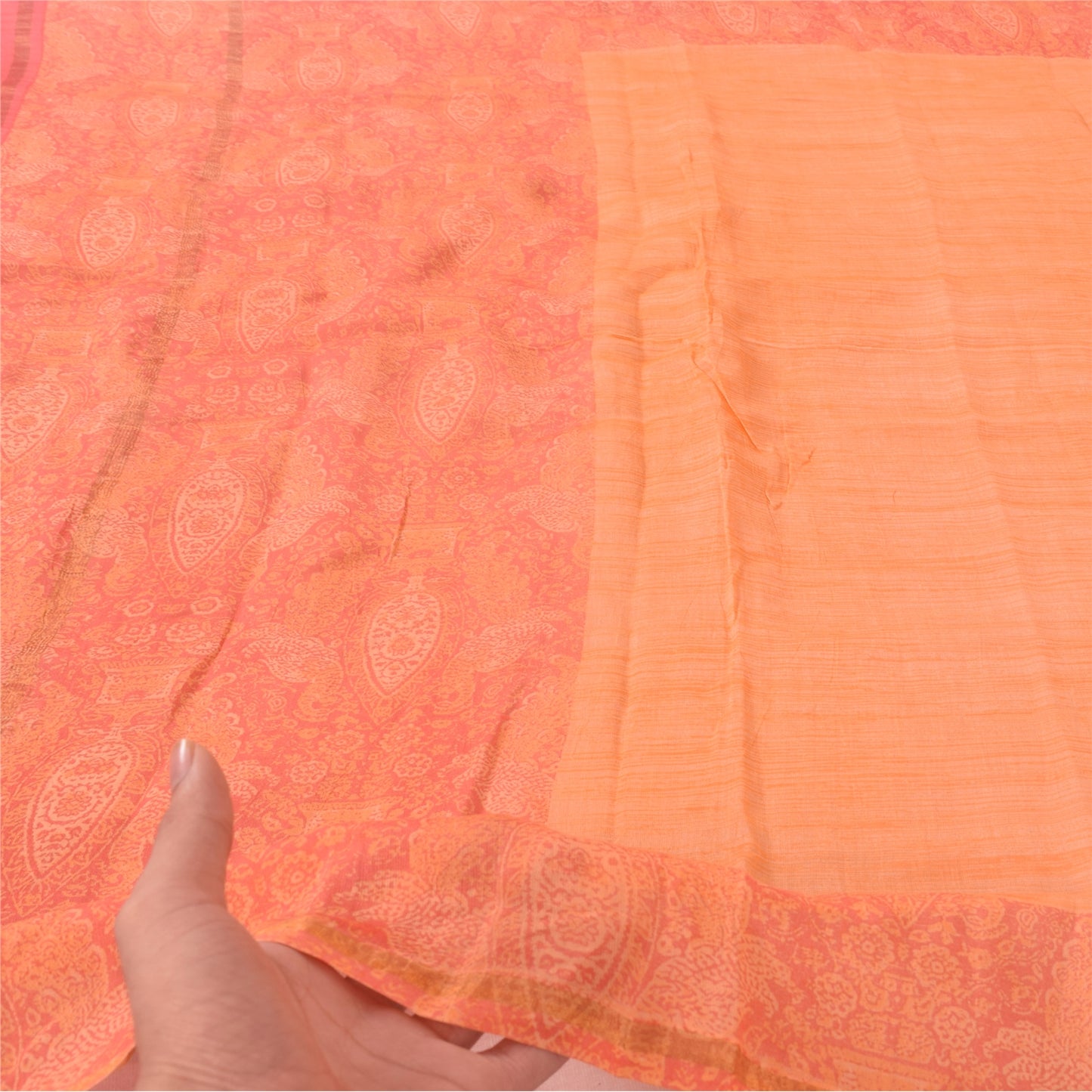 Sanskriti Vintage Peach Dupatta Long Stole Pure Cotton Printed Premium Wrap Veil