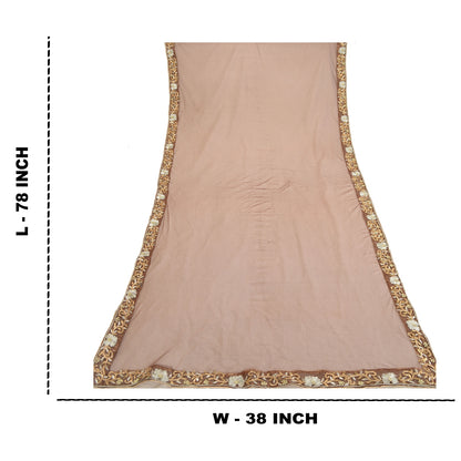 Sanskriti Vintage Dupatta Long Stole Net Mesh Brown Hand Embroidery Dabka Veil