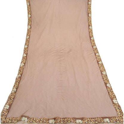 Sanskriti Vintage Dupatta Long Stole Net Mesh Brown Hand Embroidery Dabka Veil
